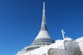 TV transmitter and mountain hotel JeÃÂ¡tÃâºd in winter